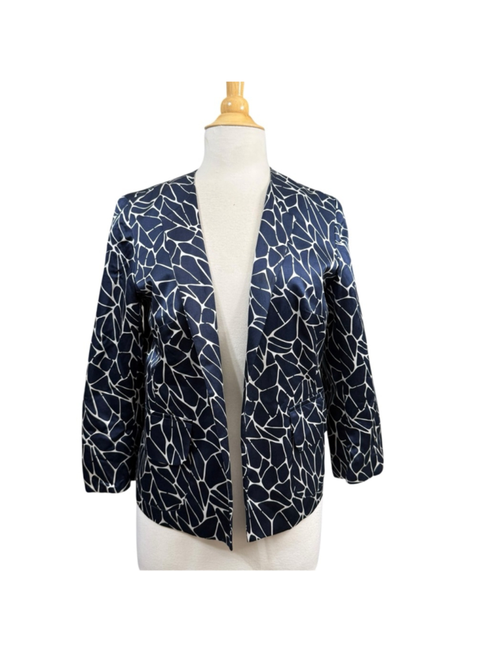 Pendleton Silk Blend Open Front Blazer Jacket Blue White Abstract Print Size 10